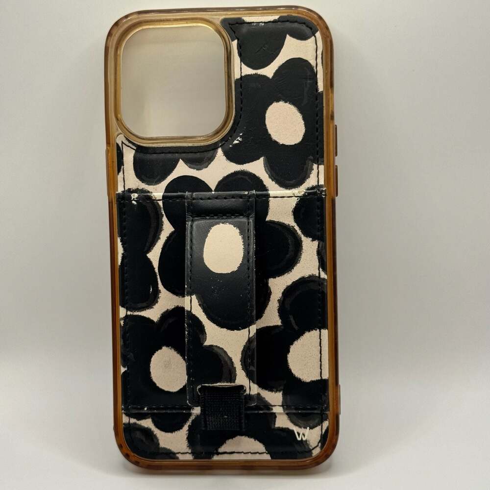 Walli Case for iPhone 14 Pro Max in Black Floral Print with Card Holder and Fing